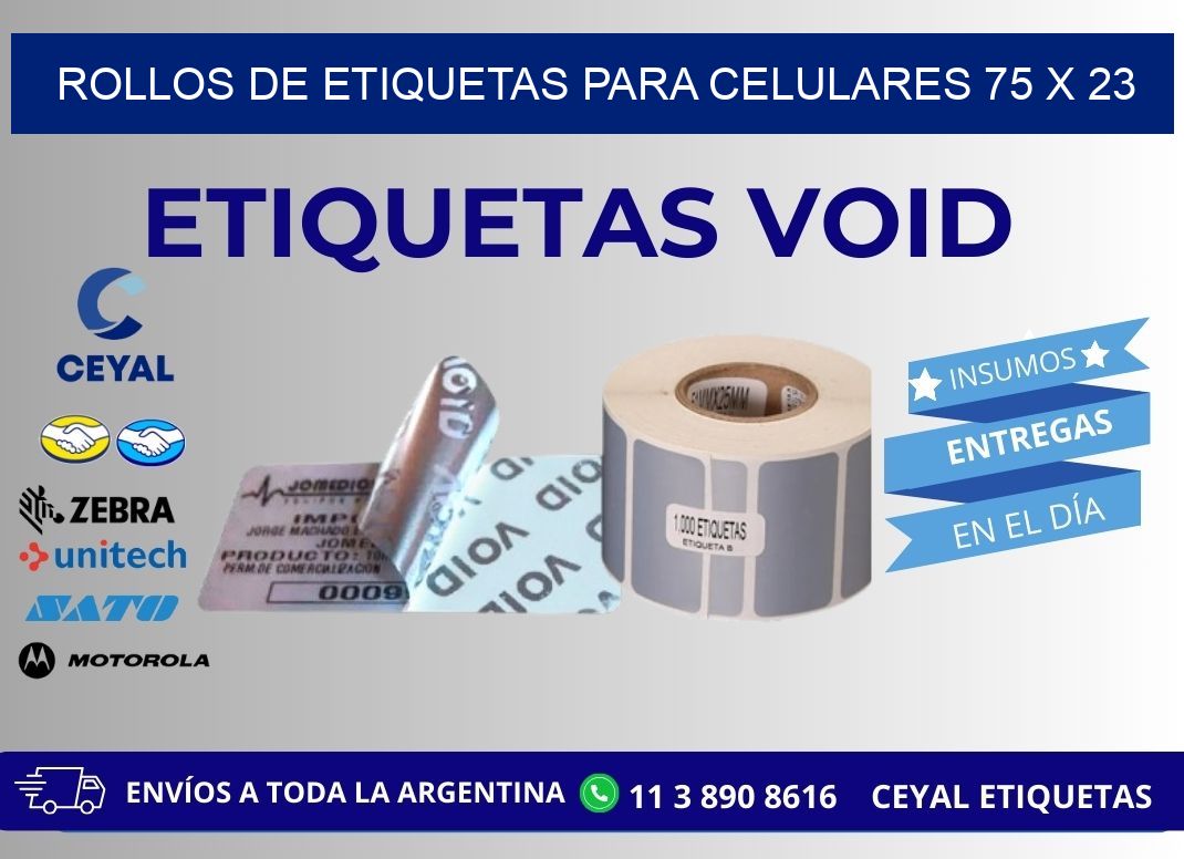 ROLLOS DE ETIQUETAS PARA CELULARES 75 x 23