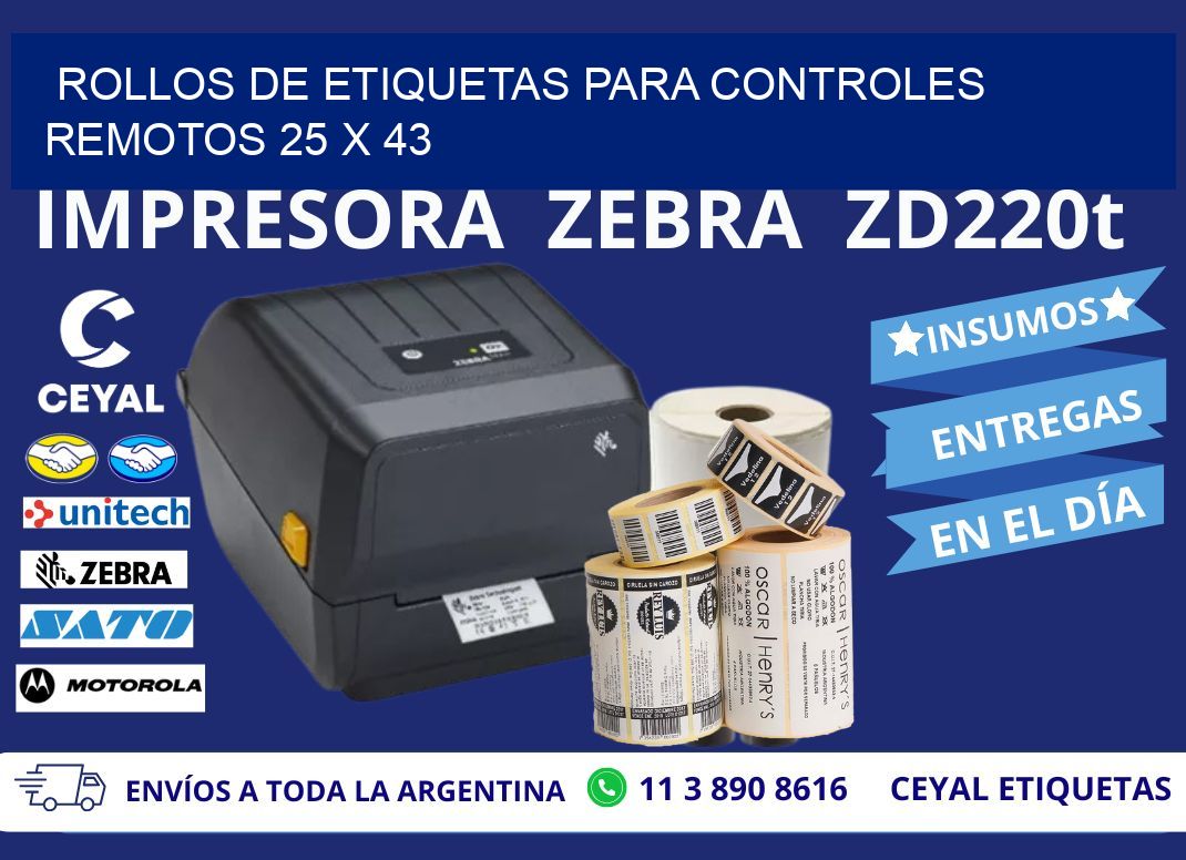 ROLLOS DE ETIQUETAS PARA CONTROLES REMOTOS 25 x 43