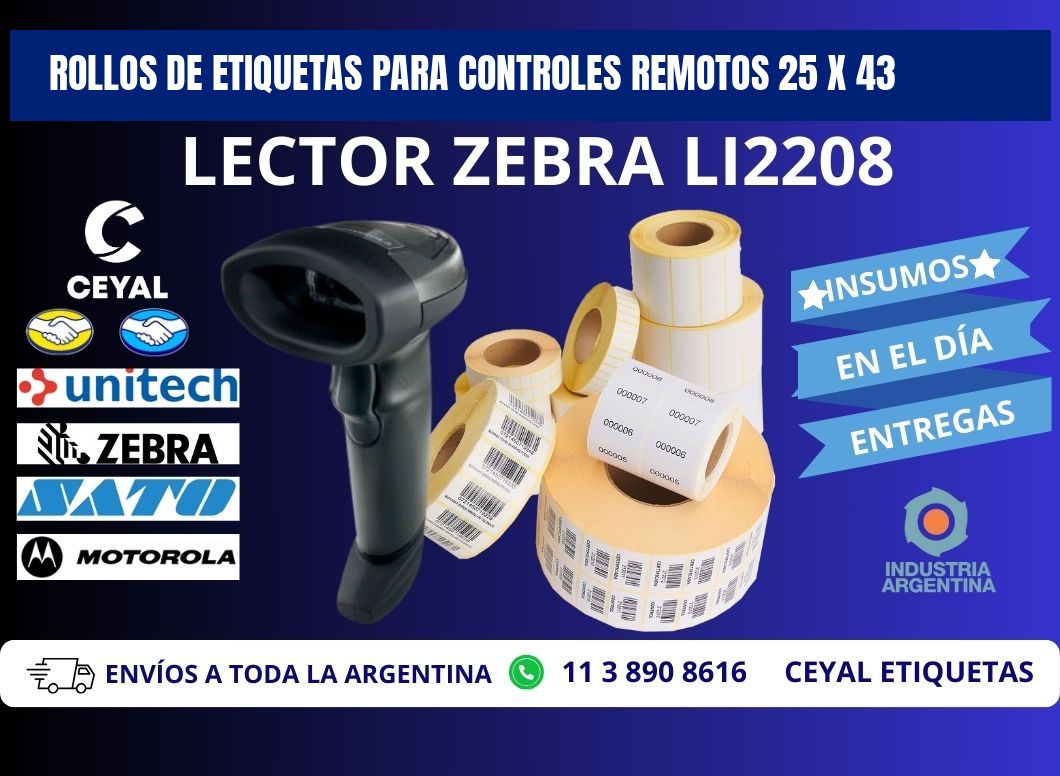 ROLLOS DE ETIQUETAS PARA CONTROLES REMOTOS 25 x 43