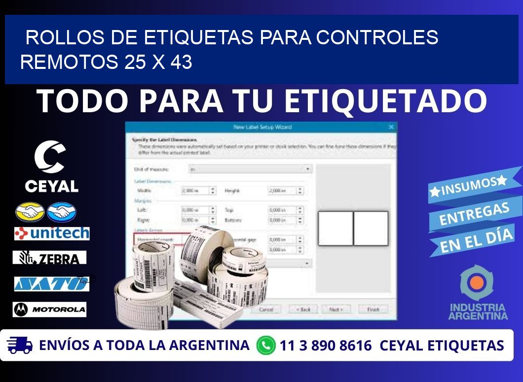 ROLLOS DE ETIQUETAS PARA CONTROLES REMOTOS 25 x 43