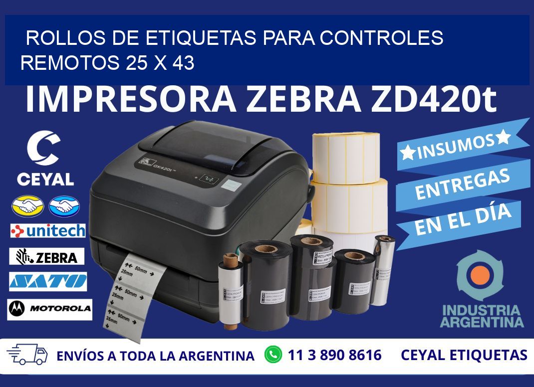 ROLLOS DE ETIQUETAS PARA CONTROLES REMOTOS 25 x 43