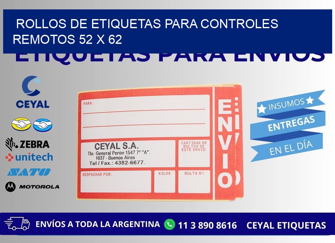 ROLLOS DE ETIQUETAS PARA CONTROLES REMOTOS 52 x 62