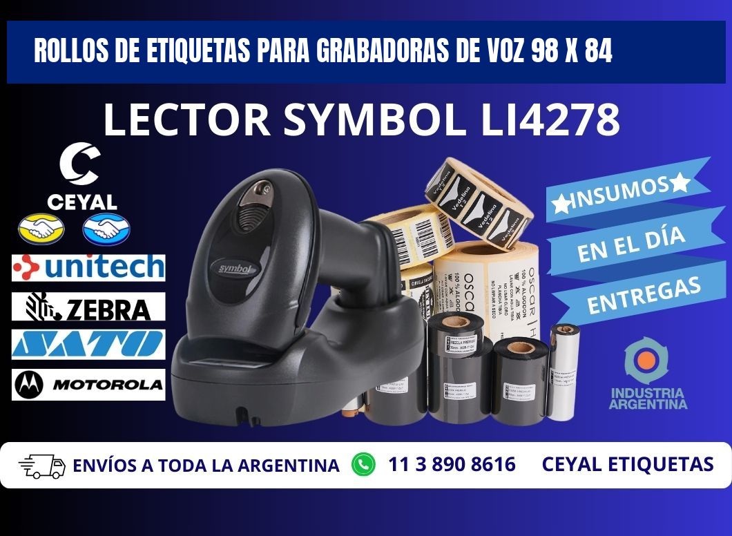 ROLLOS DE ETIQUETAS PARA GRABADORAS DE VOZ 98 x 84