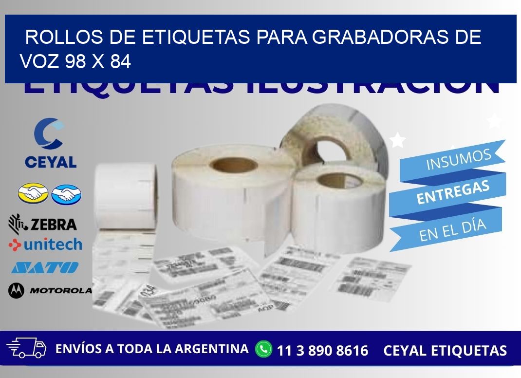 ROLLOS DE ETIQUETAS PARA GRABADORAS DE VOZ 98 x 84