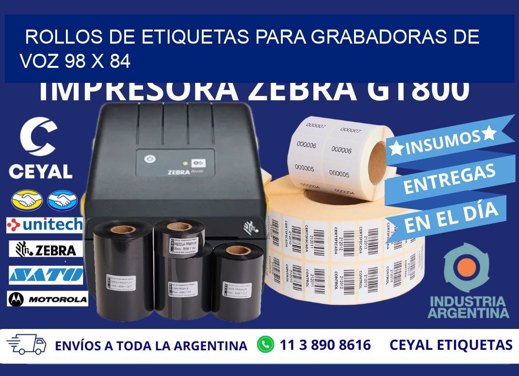 ROLLOS DE ETIQUETAS PARA GRABADORAS DE VOZ 98 x 84