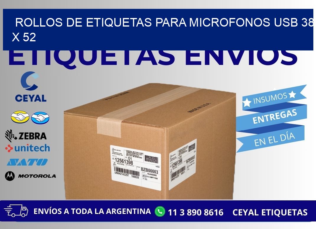 ROLLOS DE ETIQUETAS PARA MICROFONOS USB 38 x 52