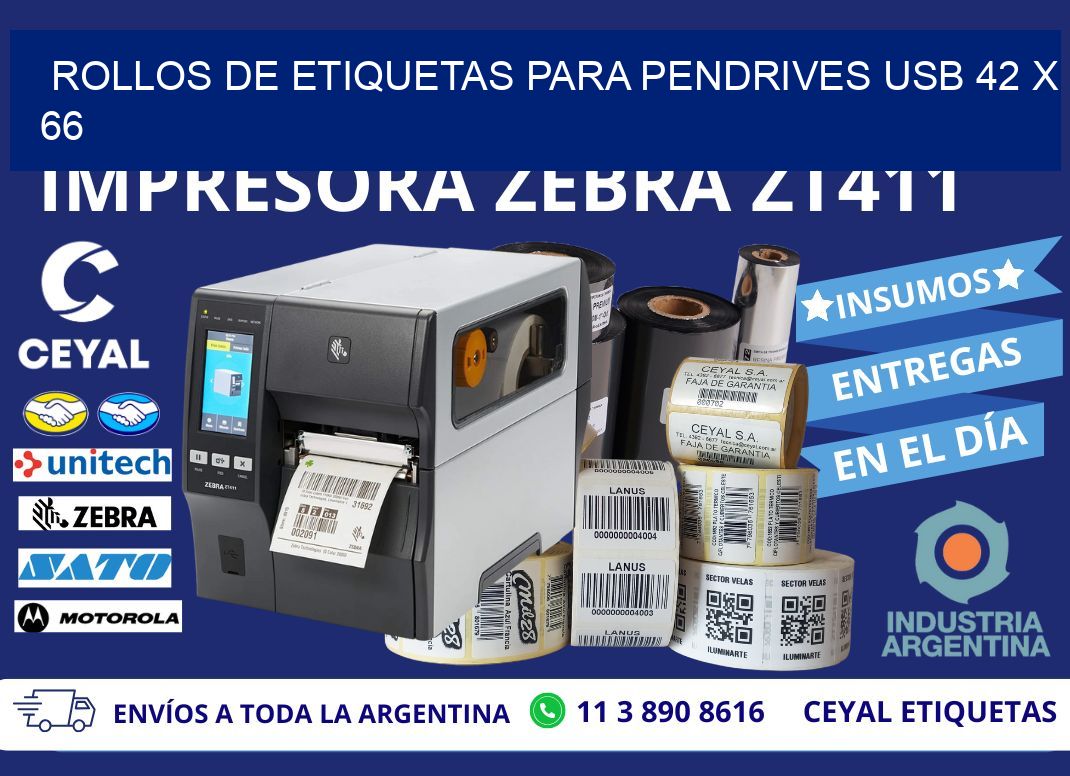 ROLLOS DE ETIQUETAS PARA PENDRIVES USB 42 x 66