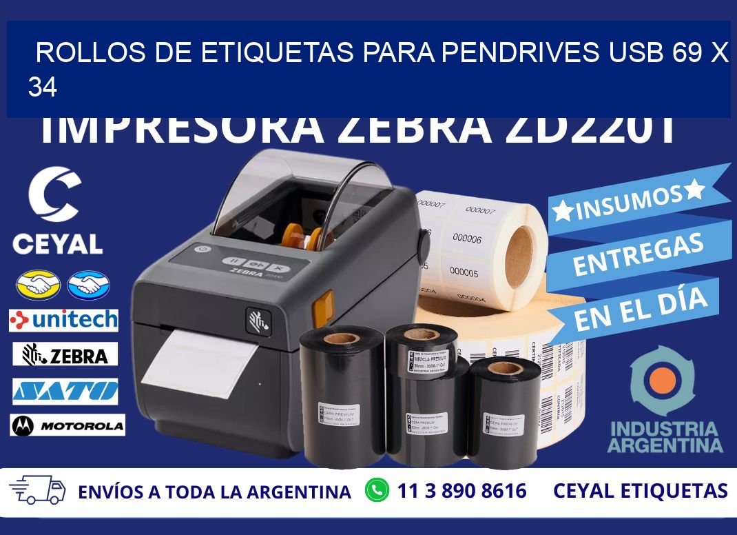 ROLLOS DE ETIQUETAS PARA PENDRIVES USB 69 x 34