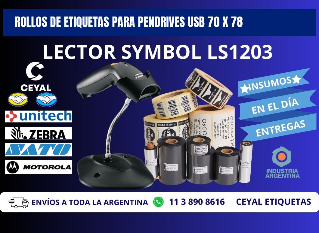 ROLLOS DE ETIQUETAS PARA PENDRIVES USB 70 x 78