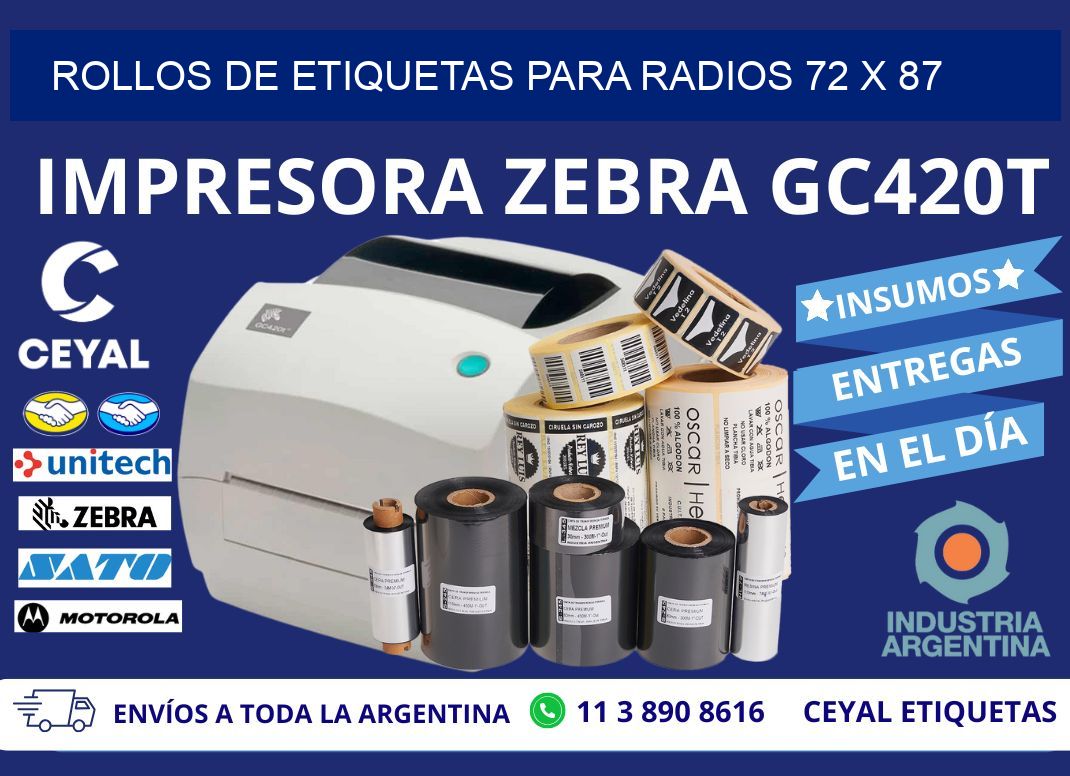 ROLLOS DE ETIQUETAS PARA RADIOS 72 x 87