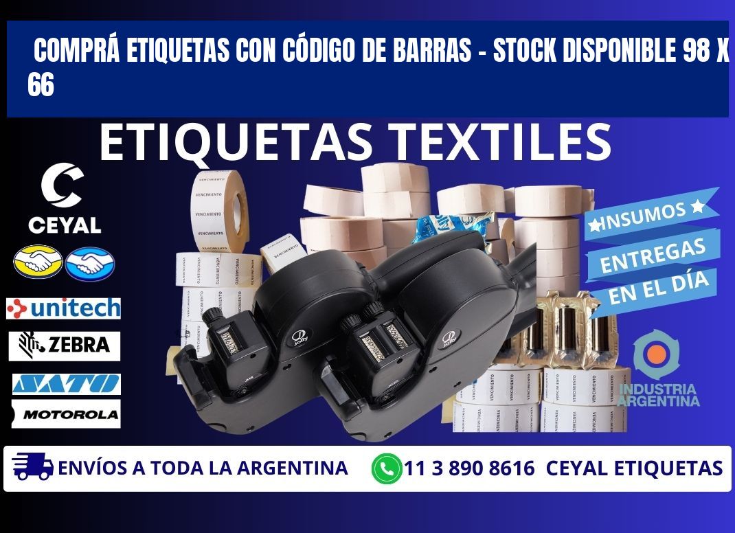 COMPRÁ ETIQUETAS CON CÓDIGO DE BARRAS – STOCK DISPONIBLE 98 x 66