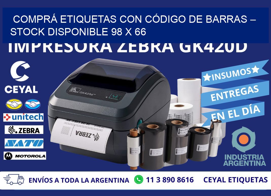COMPRÁ ETIQUETAS CON CÓDIGO DE BARRAS – STOCK DISPONIBLE 98 x 66