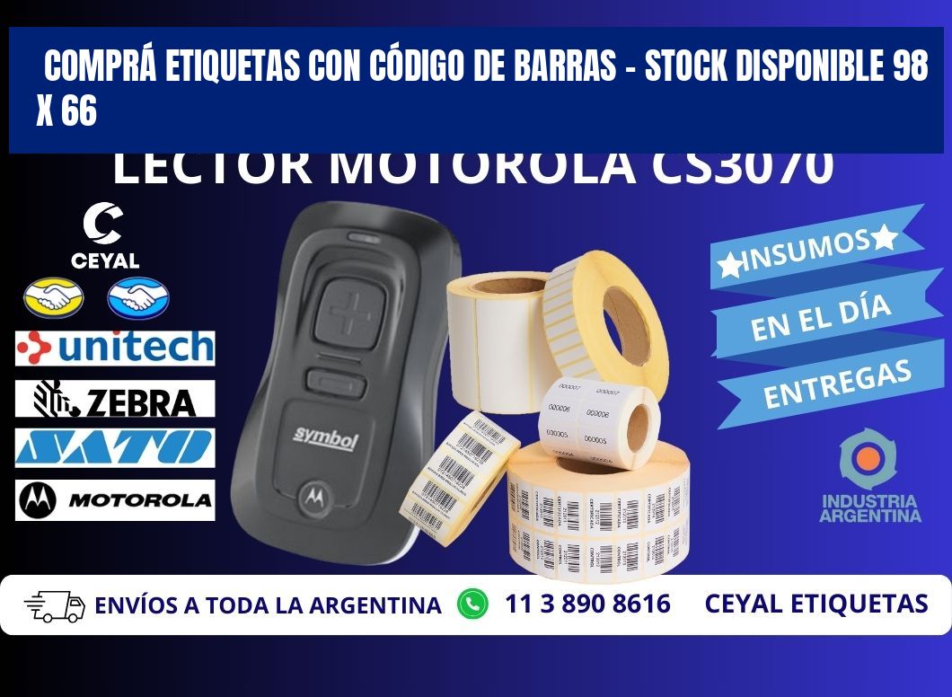 COMPRÁ ETIQUETAS CON CÓDIGO DE BARRAS – STOCK DISPONIBLE 98 x 66