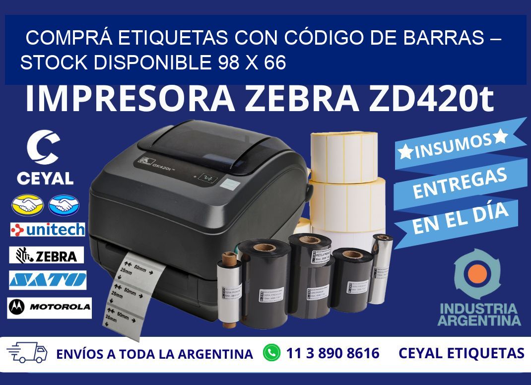 COMPRÁ ETIQUETAS CON CÓDIGO DE BARRAS – STOCK DISPONIBLE 98 x 66