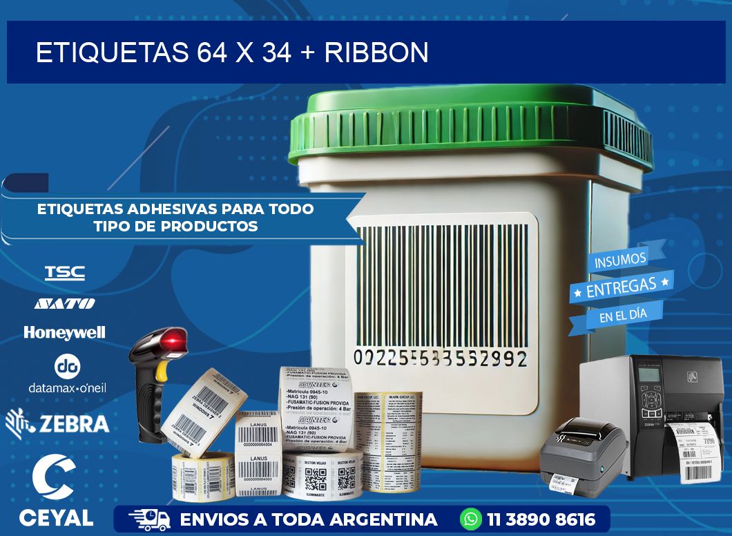 ETIQUETAS 64 x 34 + RIBBON