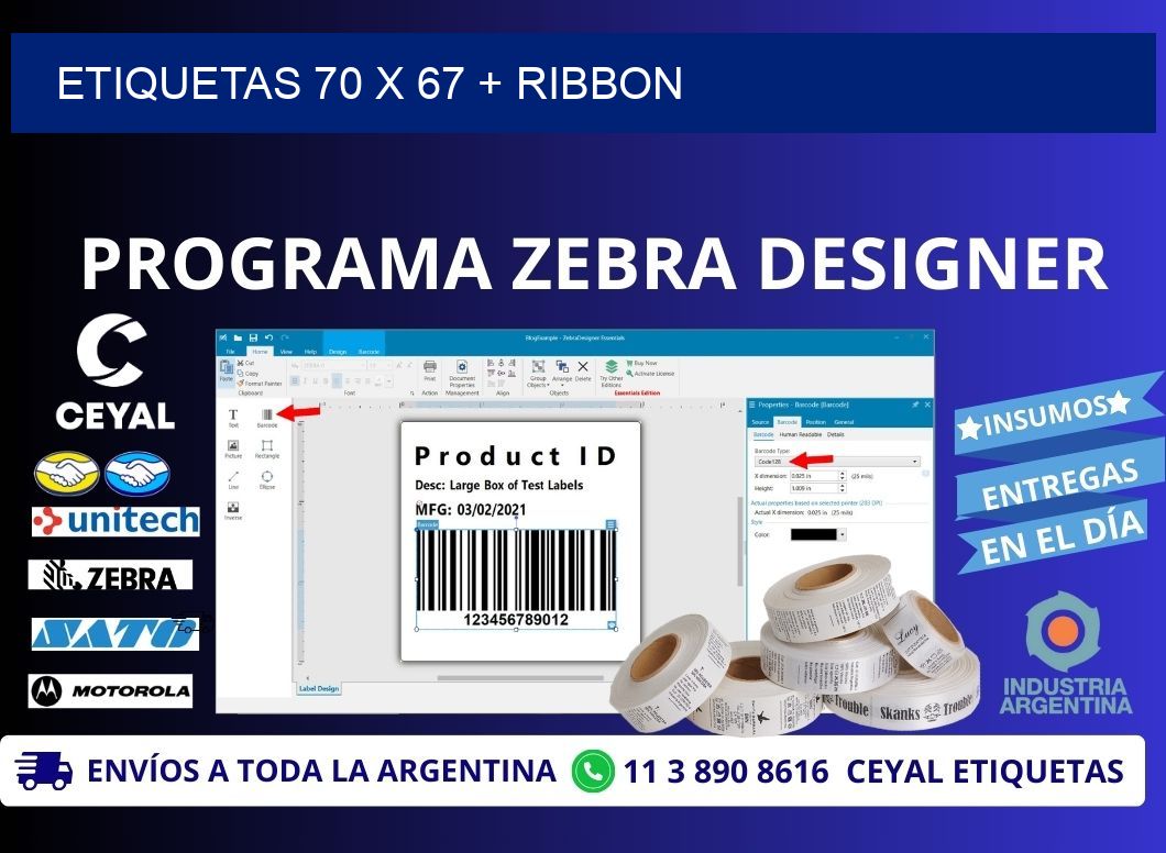 ETIQUETAS 70 x 67 + RIBBON