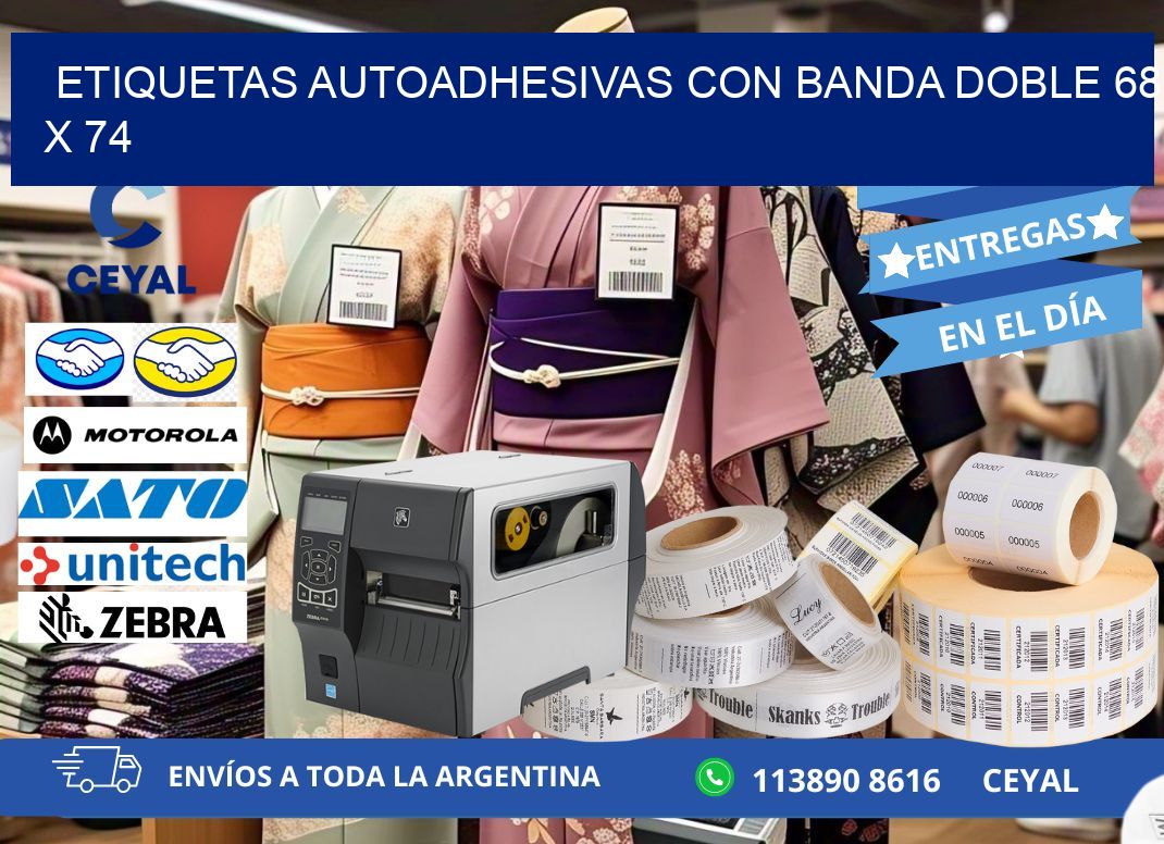 ETIQUETAS AUTOADHESIVAS CON BANDA DOBLE 68 x 74