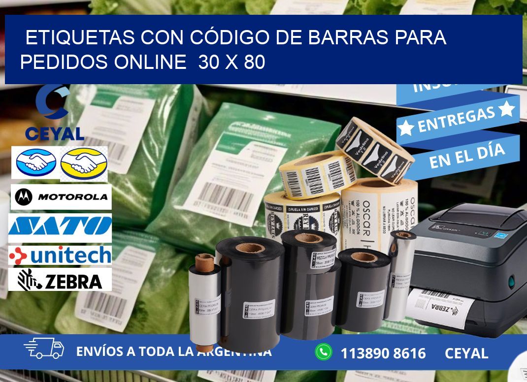 ETIQUETAS CON CÓDIGO DE BARRAS PARA PEDIDOS ONLINE  30 x 80