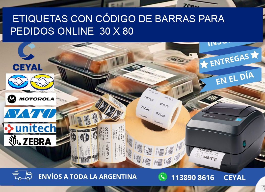 ETIQUETAS CON CÓDIGO DE BARRAS PARA PEDIDOS ONLINE  30 x 80