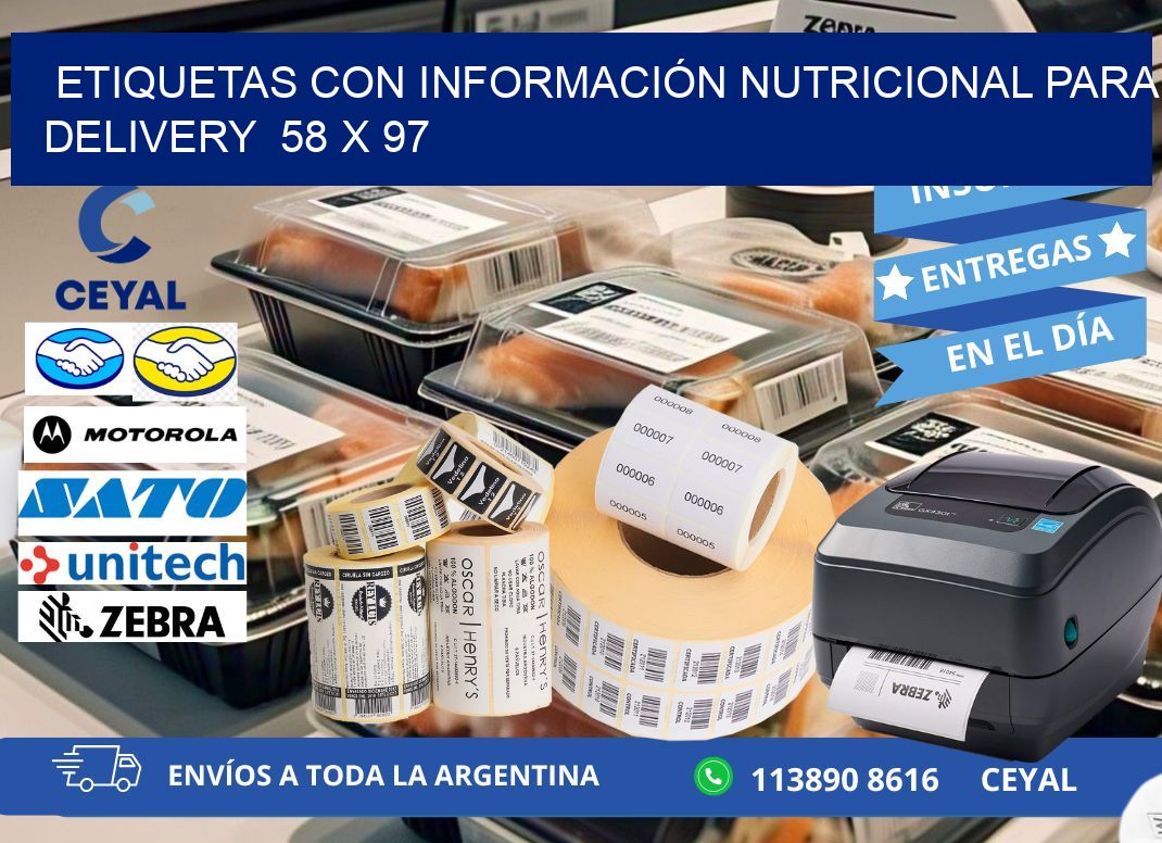 ETIQUETAS CON INFORMACIÓN NUTRICIONAL PARA DELIVERY  58 x 97