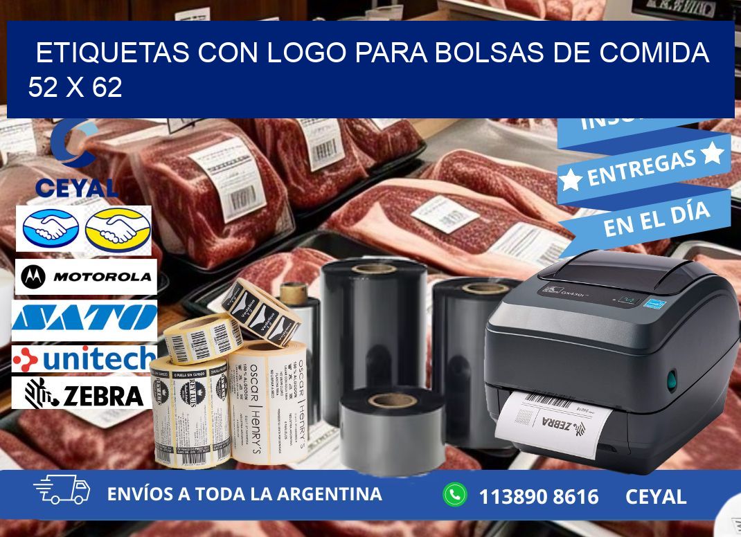 ETIQUETAS CON LOGO PARA BOLSAS DE COMIDA 52 x 62