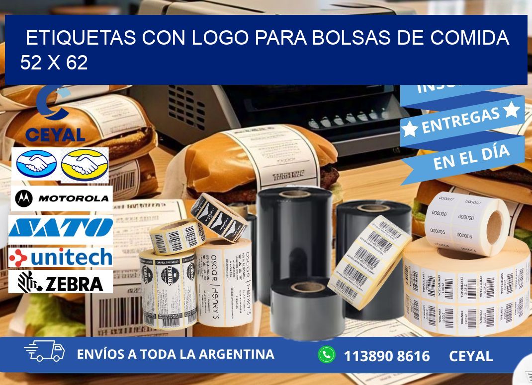 ETIQUETAS CON LOGO PARA BOLSAS DE COMIDA  52 x 62