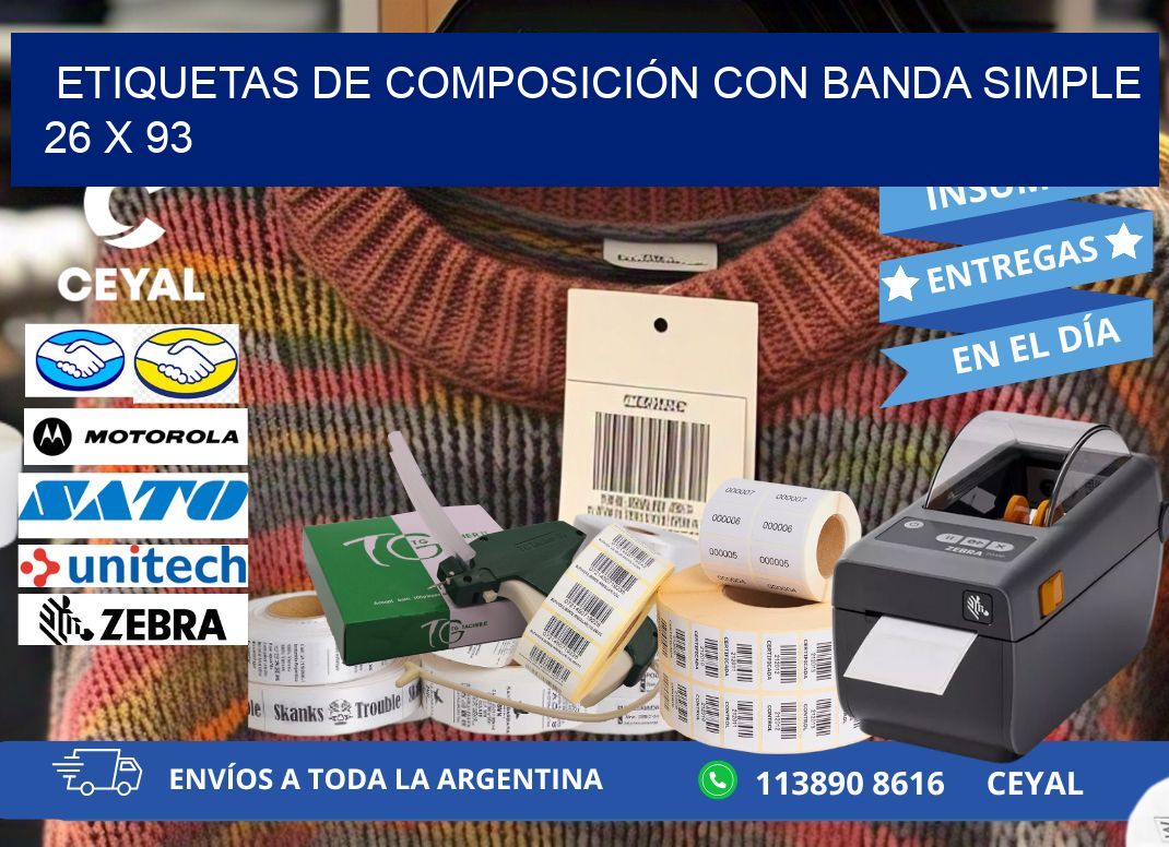 ETIQUETAS DE COMPOSICIÓN CON BANDA SIMPLE 26 x 93