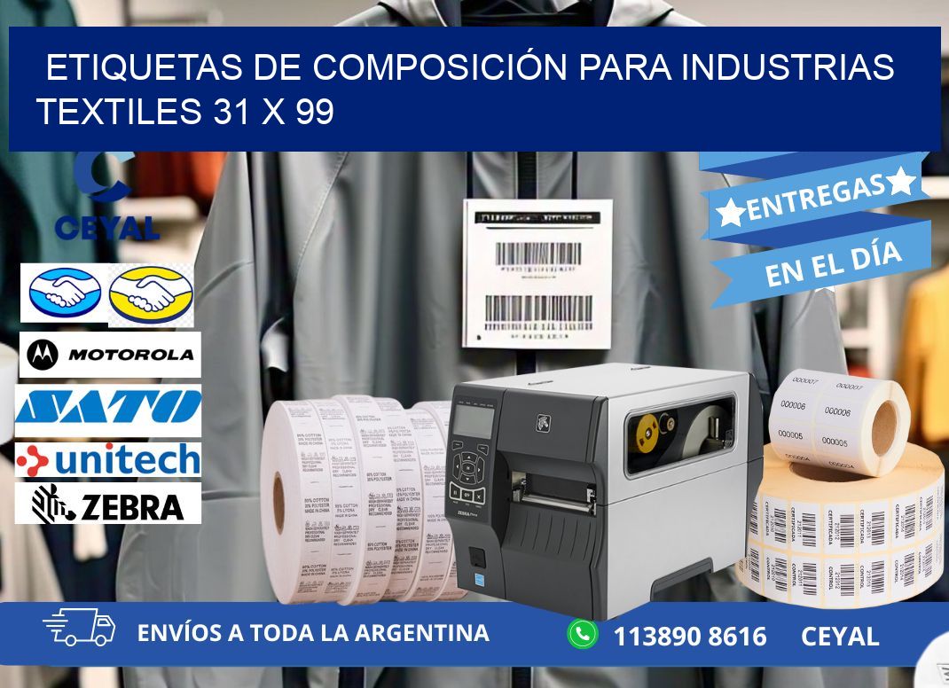 ETIQUETAS DE COMPOSICIÓN PARA INDUSTRIAS TEXTILES 31 x 99