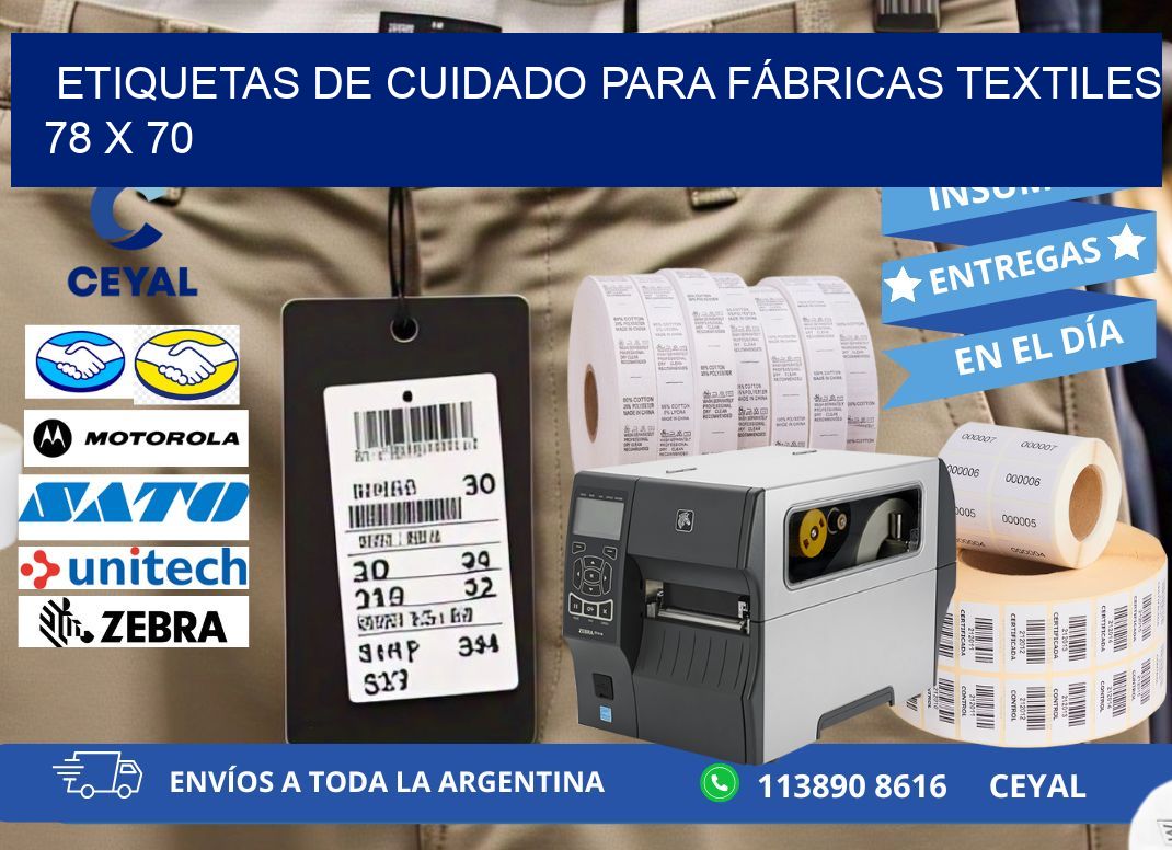 ETIQUETAS DE CUIDADO PARA FÁBRICAS TEXTILES 78 x 70