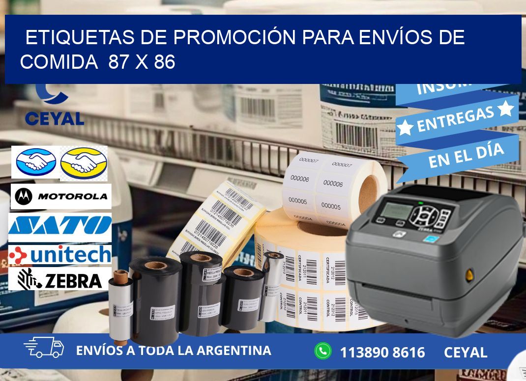 ETIQUETAS DE PROMOCIÓN PARA ENVÍOS DE COMIDA 87 x 86