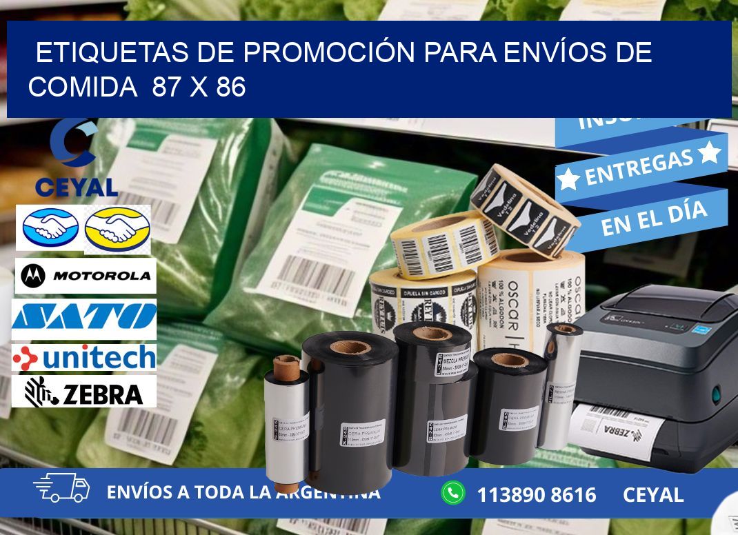 ETIQUETAS DE PROMOCIÓN PARA ENVÍOS DE COMIDA 87 x 86