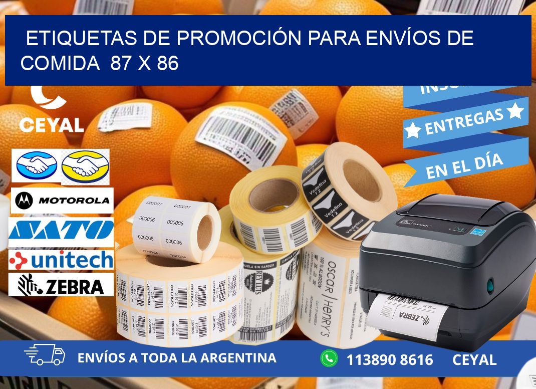 ETIQUETAS DE PROMOCIÓN PARA ENVÍOS DE COMIDA  87 x 86