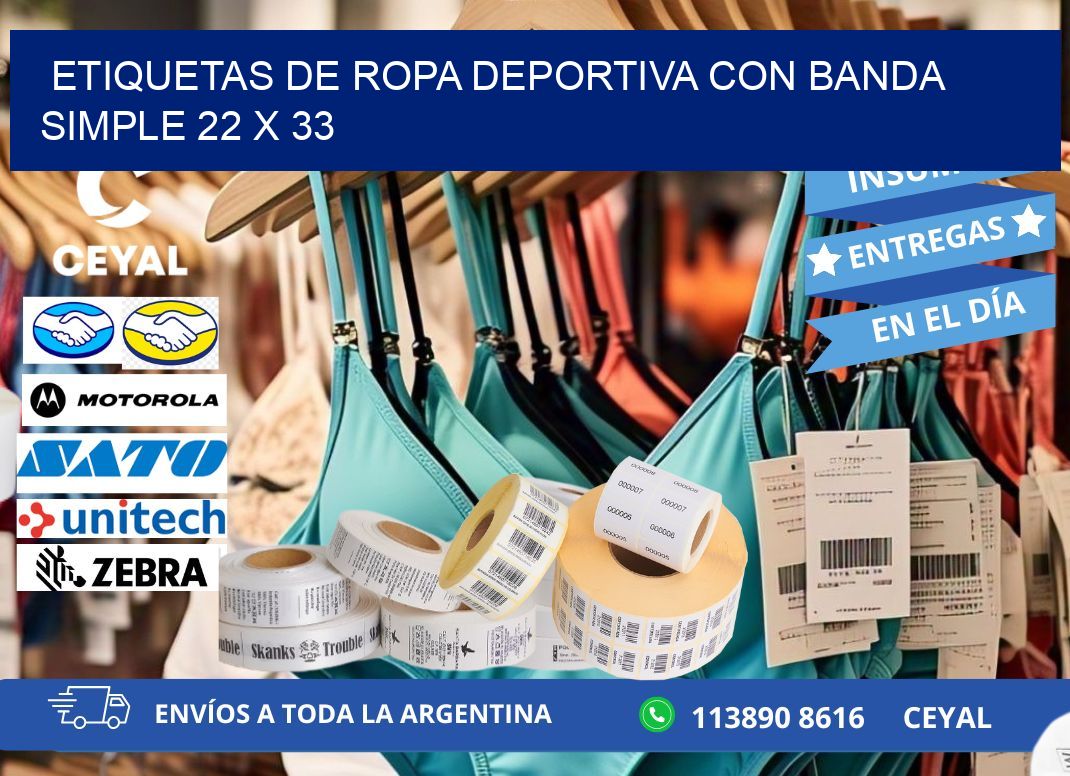 ETIQUETAS DE ROPA DEPORTIVA CON BANDA SIMPLE 22 x 33