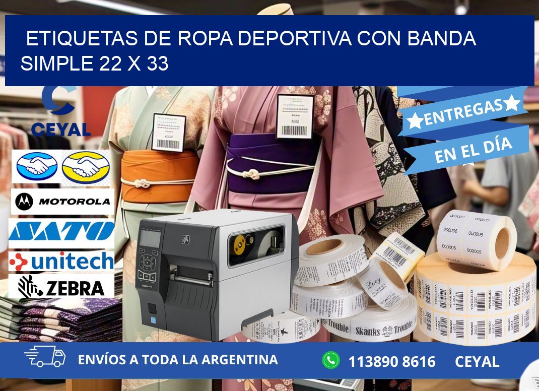 ETIQUETAS DE ROPA DEPORTIVA CON BANDA SIMPLE 22 x 33