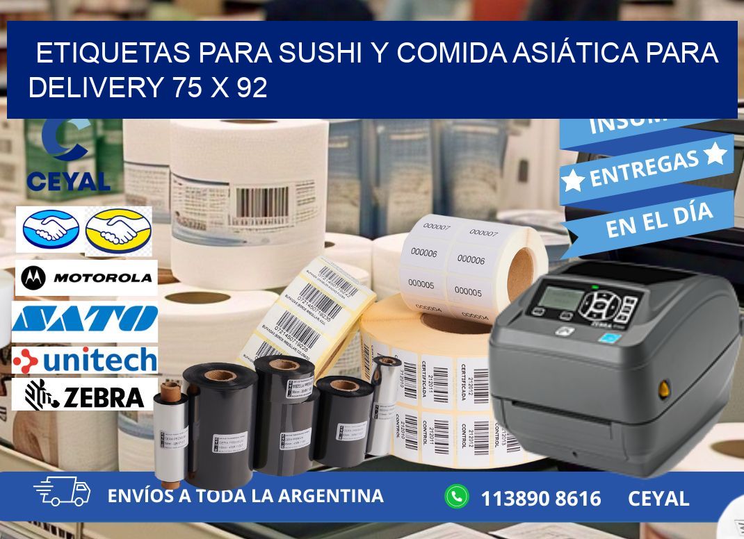 ETIQUETAS PARA SUSHI Y COMIDA ASIÁTICA PARA DELIVERY 75 x 92