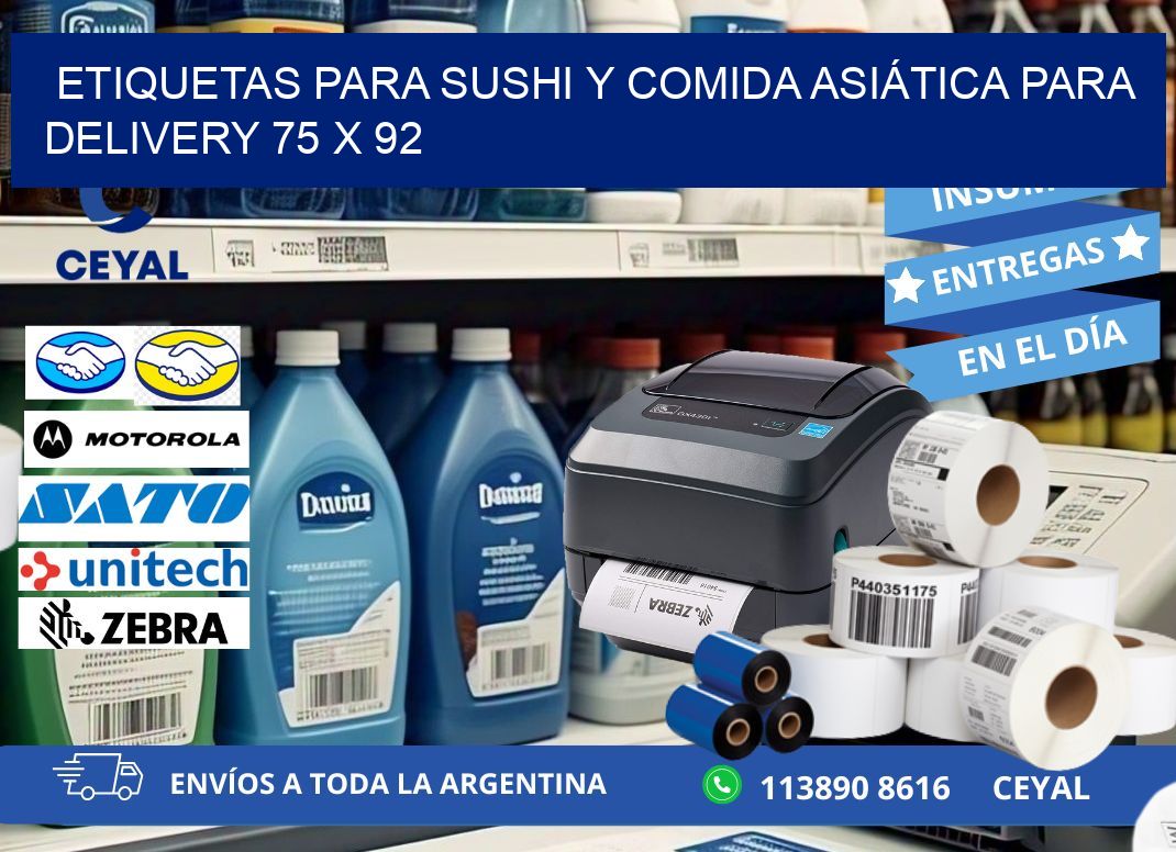 ETIQUETAS PARA SUSHI Y COMIDA ASIÁTICA PARA DELIVERY 75 x 92