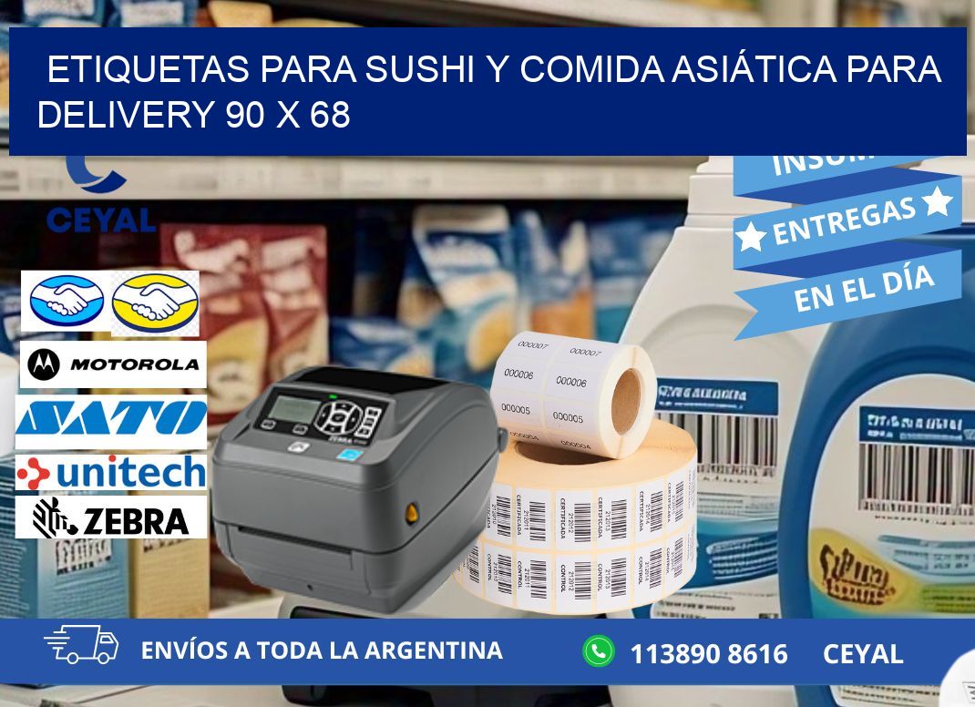 ETIQUETAS PARA SUSHI Y COMIDA ASIÁTICA PARA DELIVERY 90 x 68