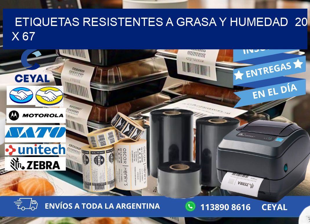 ETIQUETAS RESISTENTES A GRASA Y HUMEDAD 20 x 67
