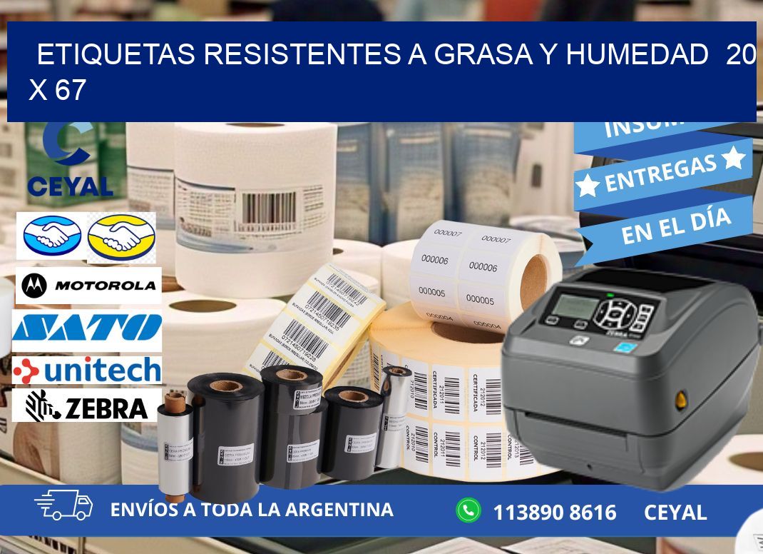 ETIQUETAS RESISTENTES A GRASA Y HUMEDAD 20 x 67