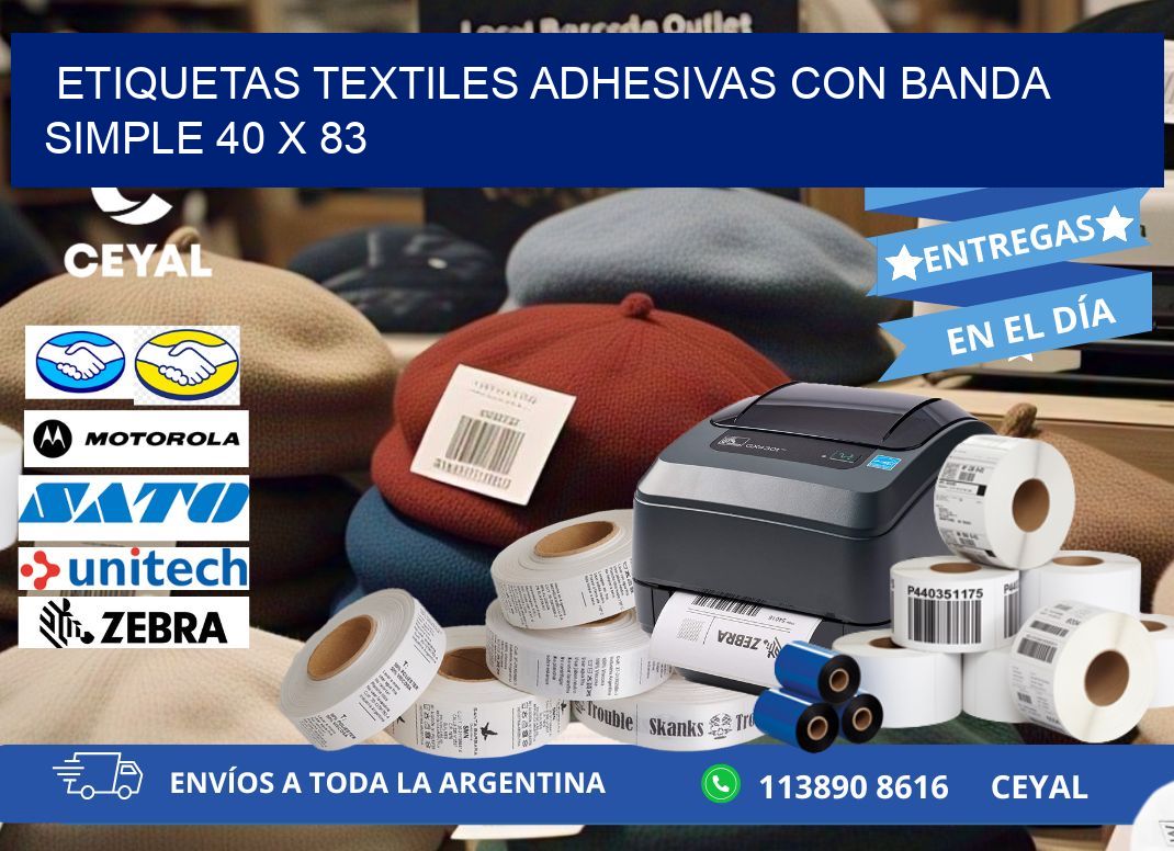 ETIQUETAS TEXTILES ADHESIVAS CON BANDA SIMPLE 40 x 83
