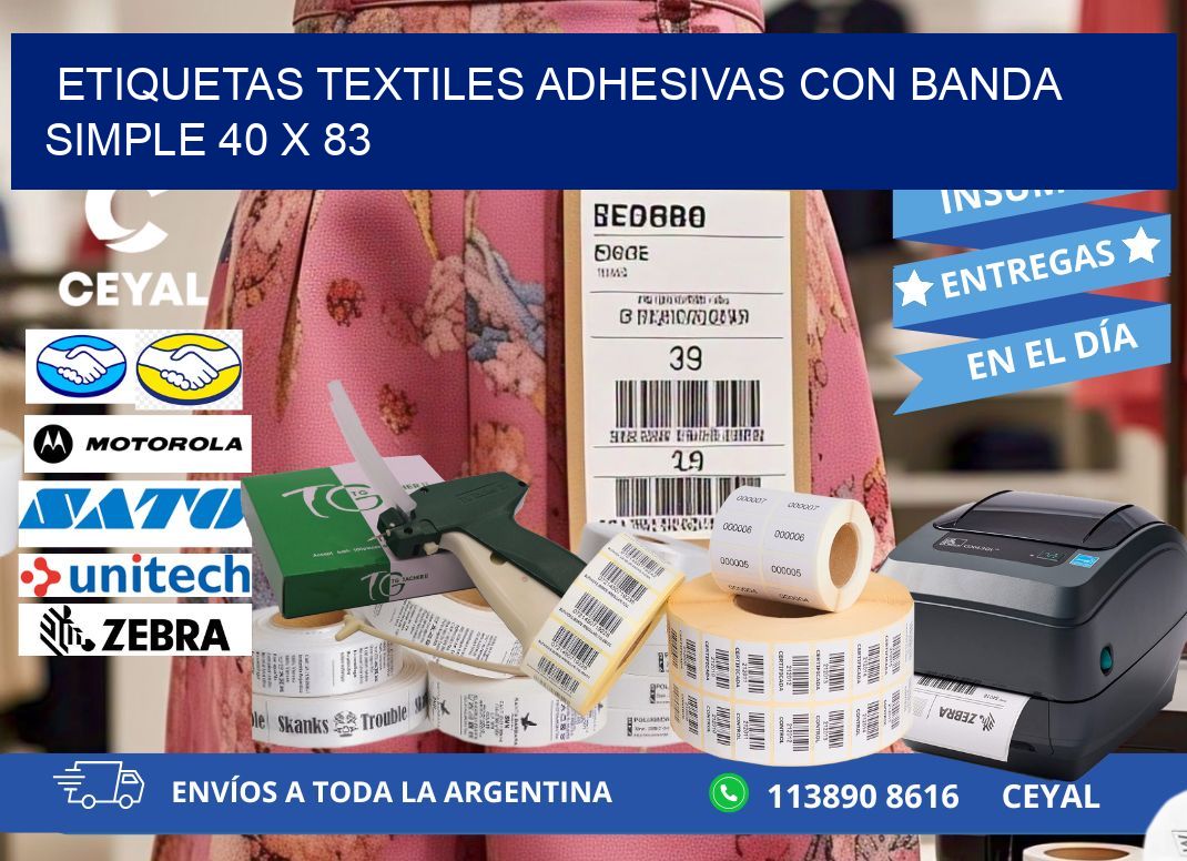 ETIQUETAS TEXTILES ADHESIVAS CON BANDA SIMPLE 40 x 83