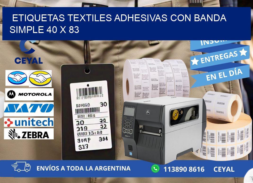 ETIQUETAS TEXTILES ADHESIVAS CON BANDA SIMPLE 40 x 83