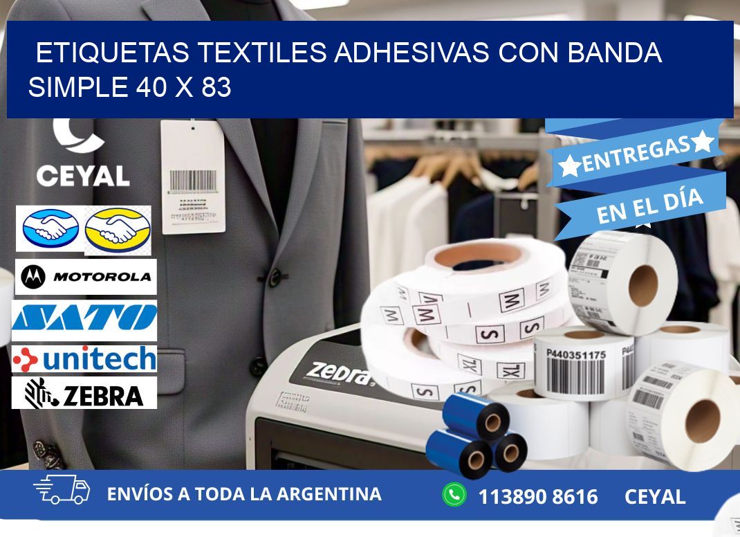 ETIQUETAS TEXTILES ADHESIVAS CON BANDA SIMPLE 40 x 83