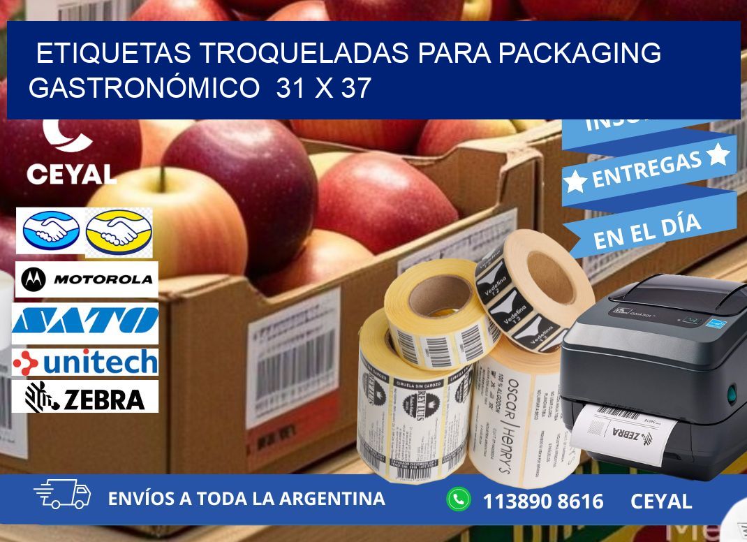 ETIQUETAS TROQUELADAS PARA PACKAGING GASTRONÓMICO  31 x 37