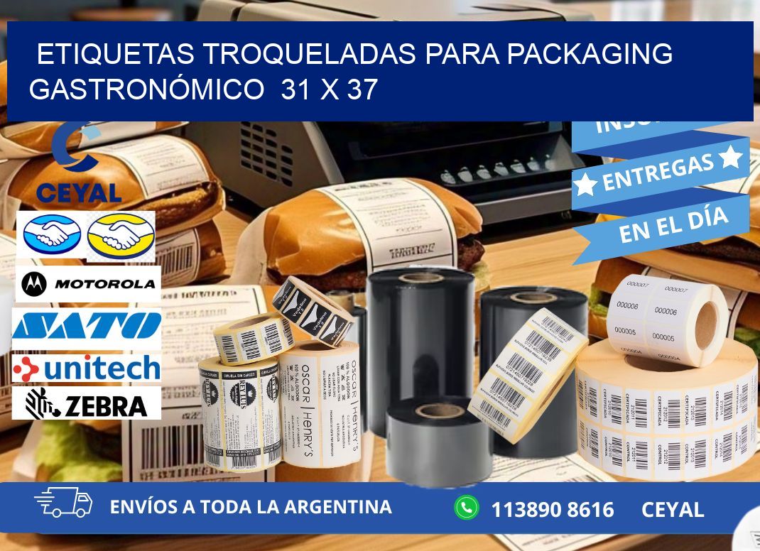 ETIQUETAS TROQUELADAS PARA PACKAGING GASTRONÓMICO  31 x 37