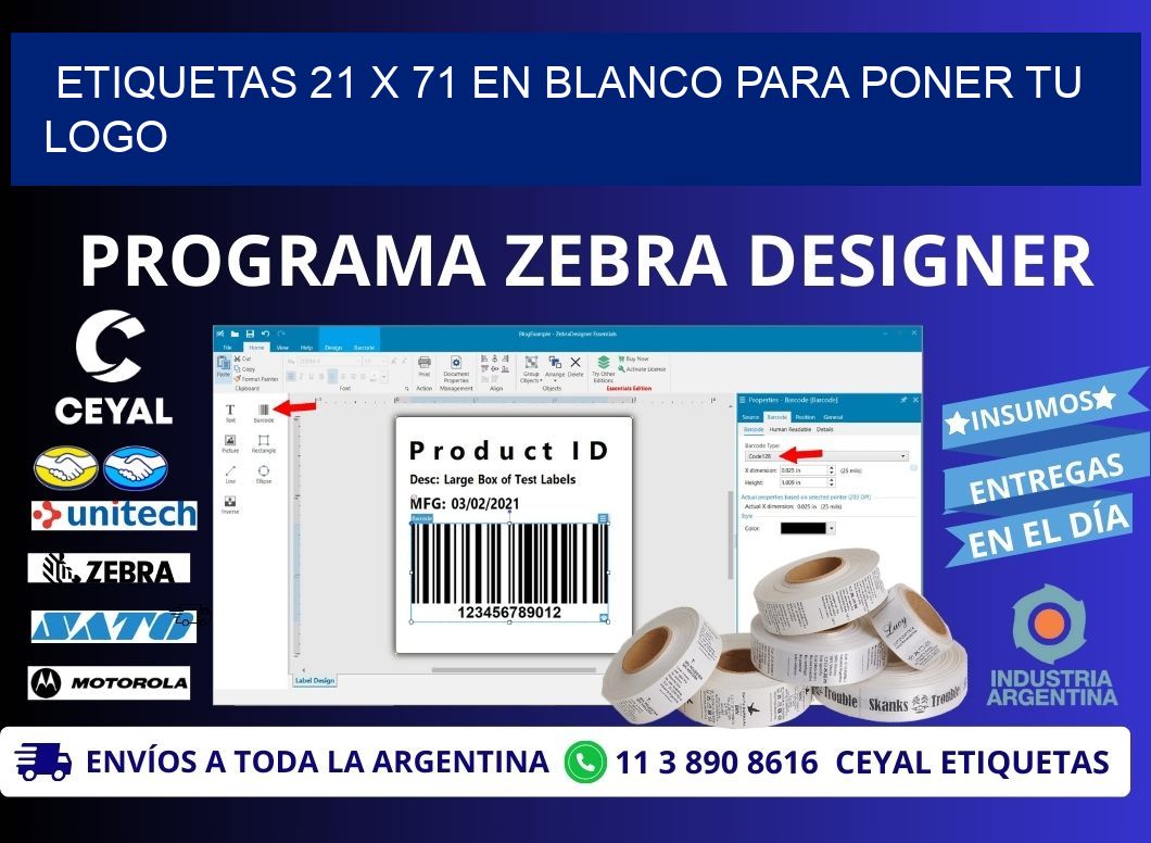 Etiquetas 21 x 71 en blanco para poner tu logo