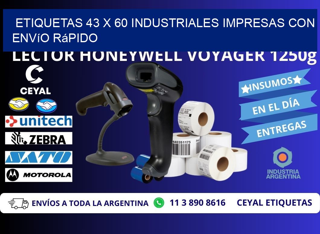 Etiquetas 43 x 60 Industriales Impresas con Envío Rápido