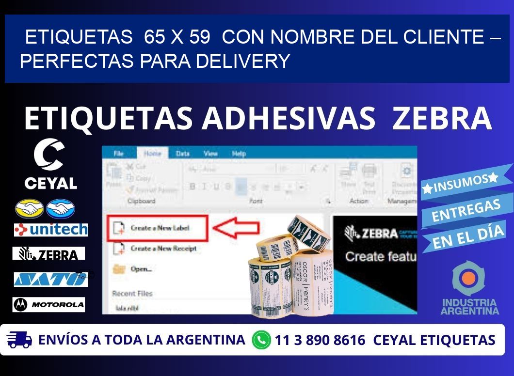 Etiquetas  65 x 59  con Nombre del Cliente – Perfectas para Delivery