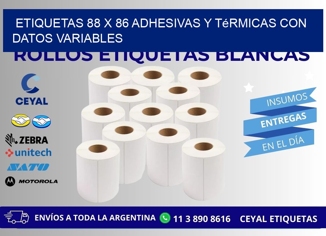 Etiquetas 88 x 86 Adhesivas y Térmicas con Datos Variables