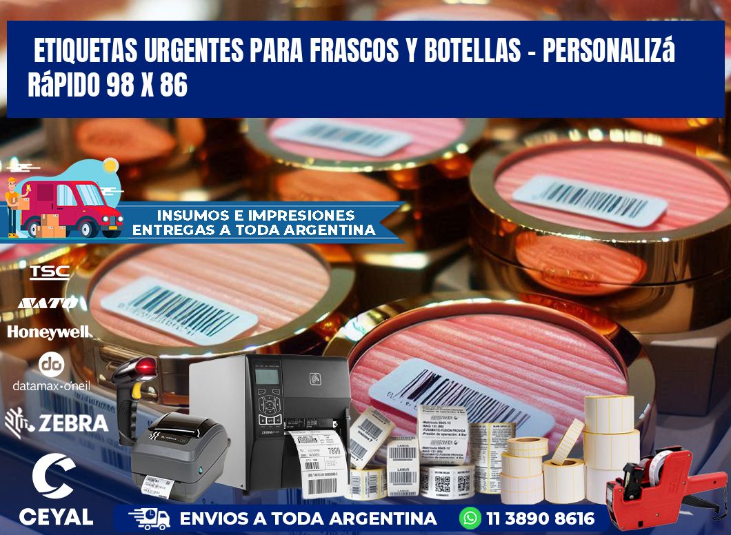 Etiquetas Urgentes para Frascos y Botellas – Personalizá Rápido 98 x 86